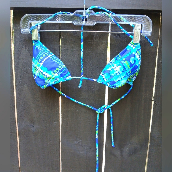 🌞 OP Blue & Green Triangle Bikini Top 💚 Size Small 💙 Preloved - Picture 1 of 9